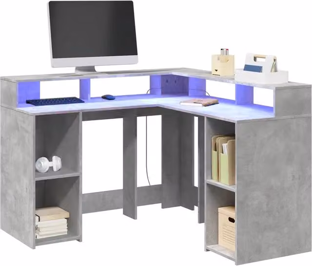 Scrivania angolare moderna vidaXL in MDF grigio con finitura opaca L: 130 cm, P: 130 cm, H: 91 cm – 1