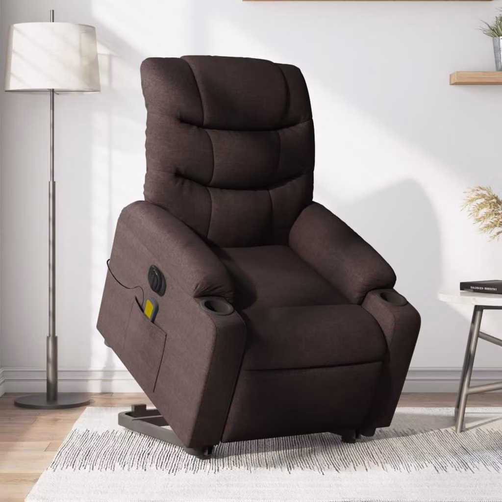 vidaXL Poltrona Alzapersona Elettrica con Massaggio in Tessuto Marrone – 1