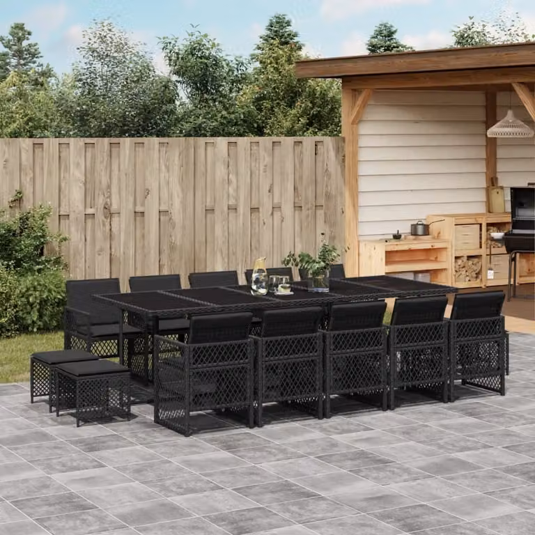 Maison Exclusive - Set da Pranzo da Giardino 15 pz con Cuscini Nero in Polyrattan