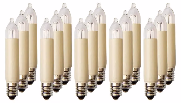 Lampadine di ricambio per bruciatori a candela, 15 pezzi. 8V, 3W, attacco E10, diametro 10mm, 22 lumen