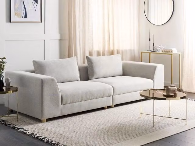 Divano 3 Posti Moderno BELIANI in Tessuto Grigio con Cuscini e Rivestimenti Rimovibili, Struttura in Legno Massello L: 260 cm, H: 72 cm, P: 59 cm – 1