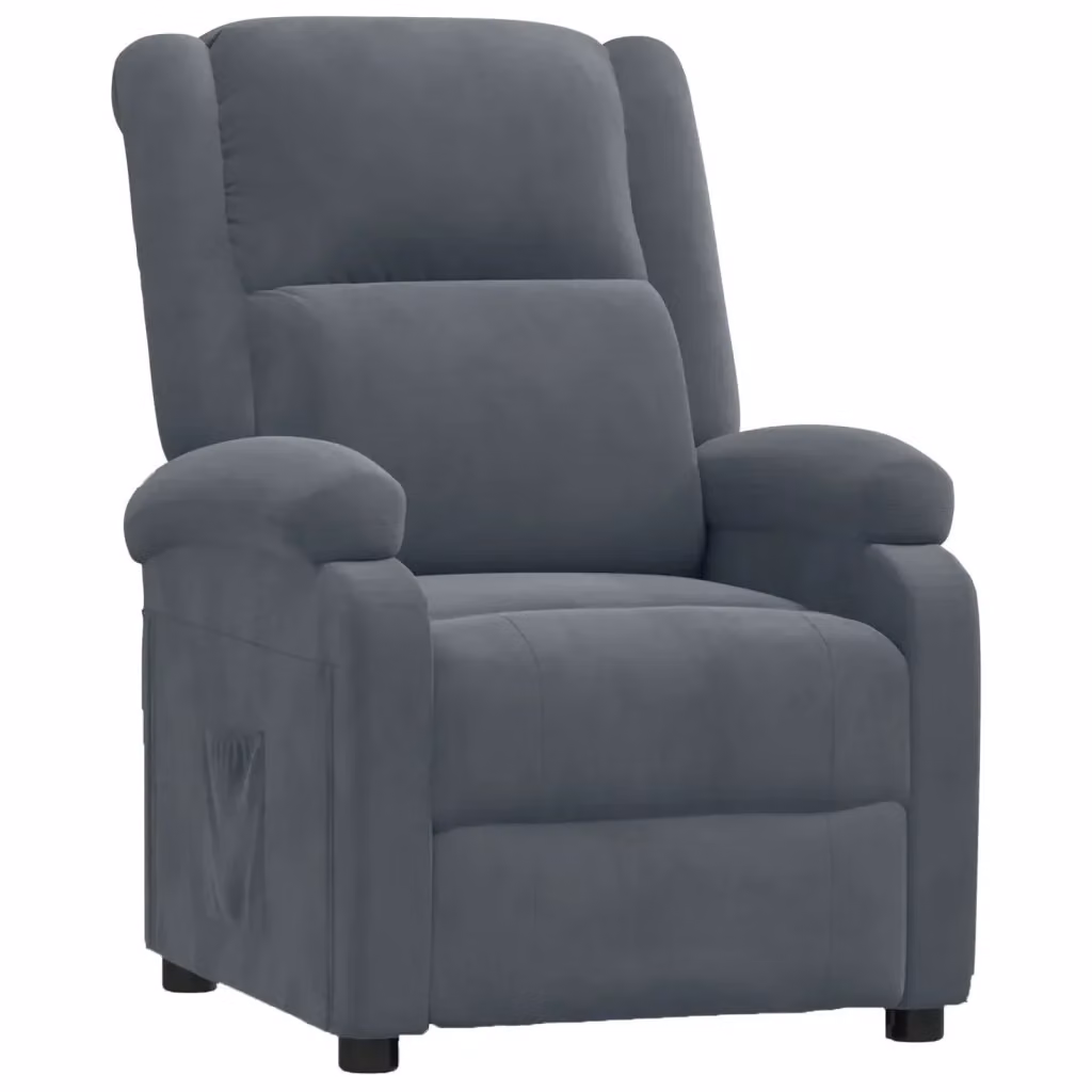 Poltrona Reclinabile Relax vidaXL in Velluto Grigio con Braccioli e Leva Manuale – 2