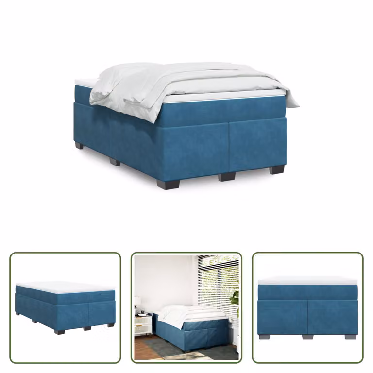 The Living Store Letto a molle con materasso blu scuro 120x200 cm in velluto