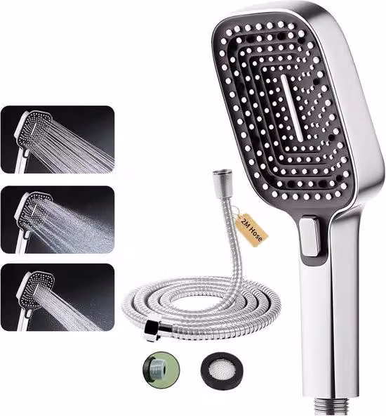 Doccia - Doccia ad alta pressione - Doccia a mano - Doccia con flessibile - Miscelatore per doccia - Doccia a pioggia - 3 getti - Diametro 10 cm - Argento