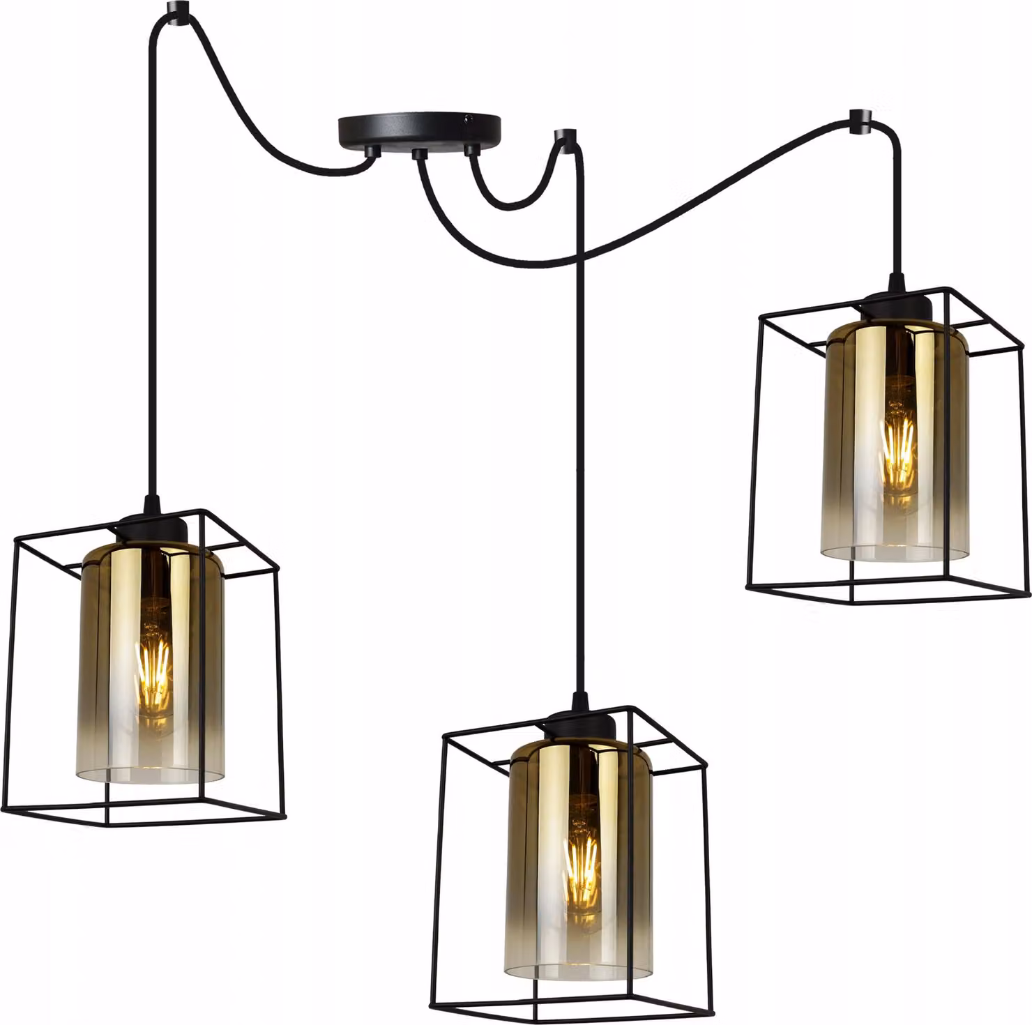 Hella Cage Spider lampada a sospensione - lampada da soffitto - lampada a ragno - lampada a sospensione in metallo e vetro - E27 - oro - a 3 fiamme