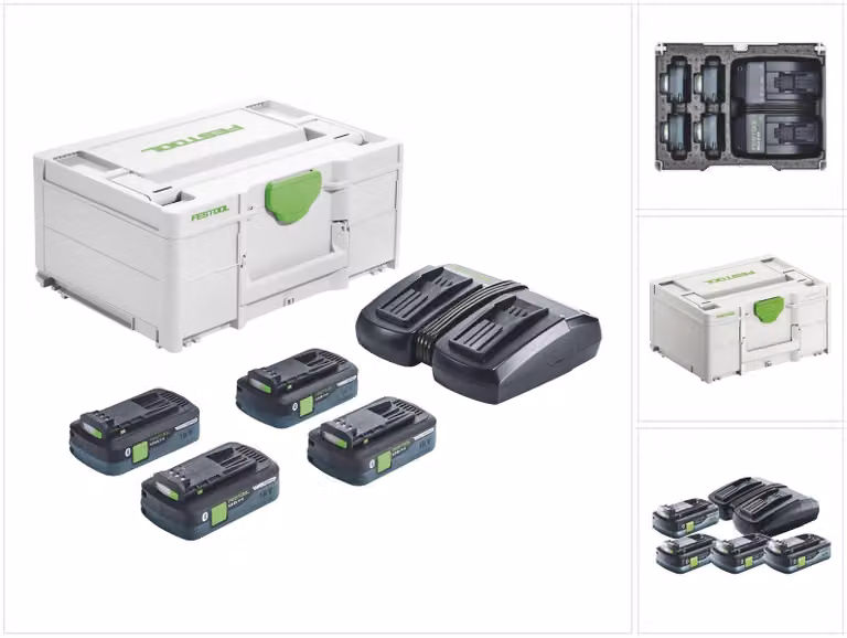 Festool Energy Set SYS 18V 4x4.0/TCL 6 DUO 18 V ( 577104 ) + 4x batteria 4.0 Ah + caricatore + Systainer
