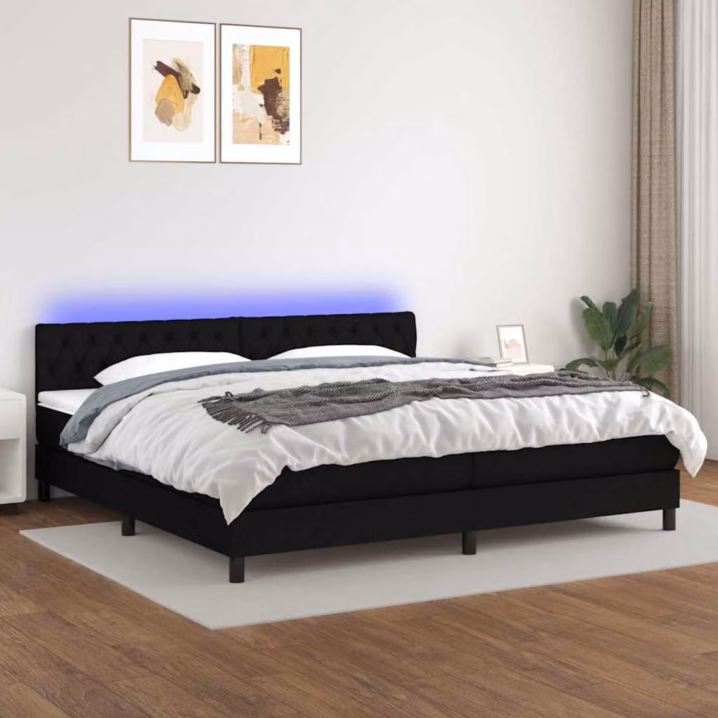 Letto a molle vidaXL con materasso, illuminazione LED sottostante e porta USB, nero, L/P: 200 x 200 cm – 1
