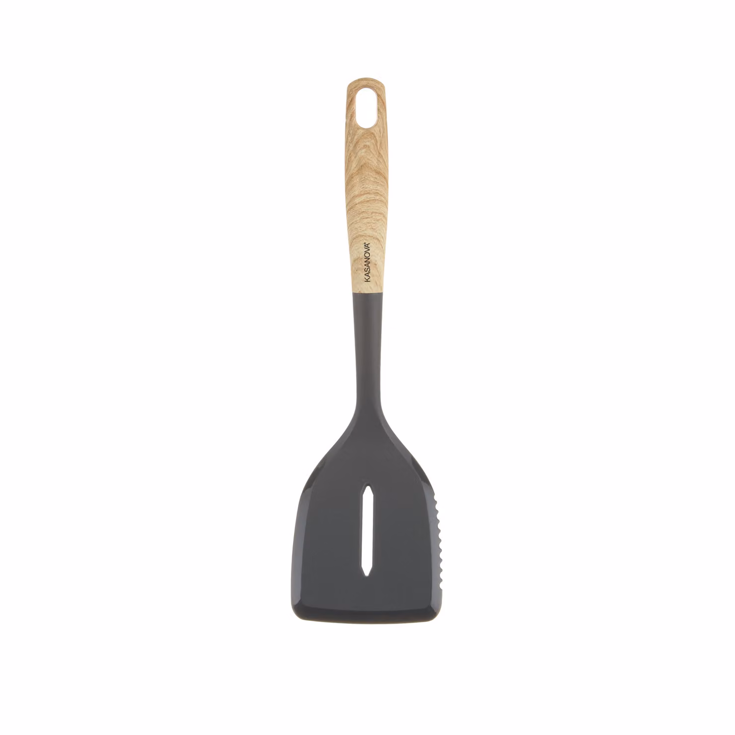 Paletta forata Kasanova in nylon grigio, resistente al calore e lavabile in lavastoviglie, diametro 34 cm – 2