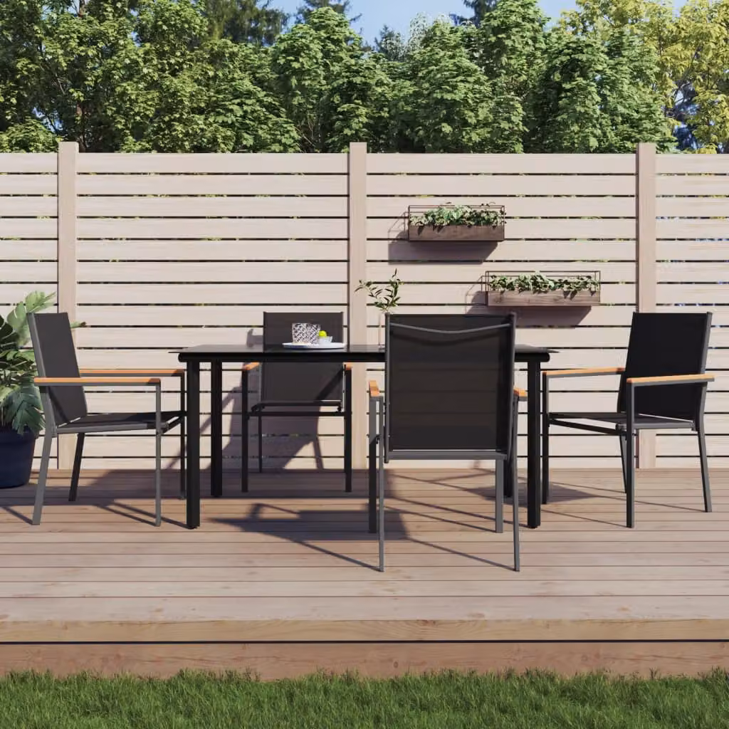 Set da pranzo da giardino vidaXL in vetro e acciaio nero con 5 pezzi