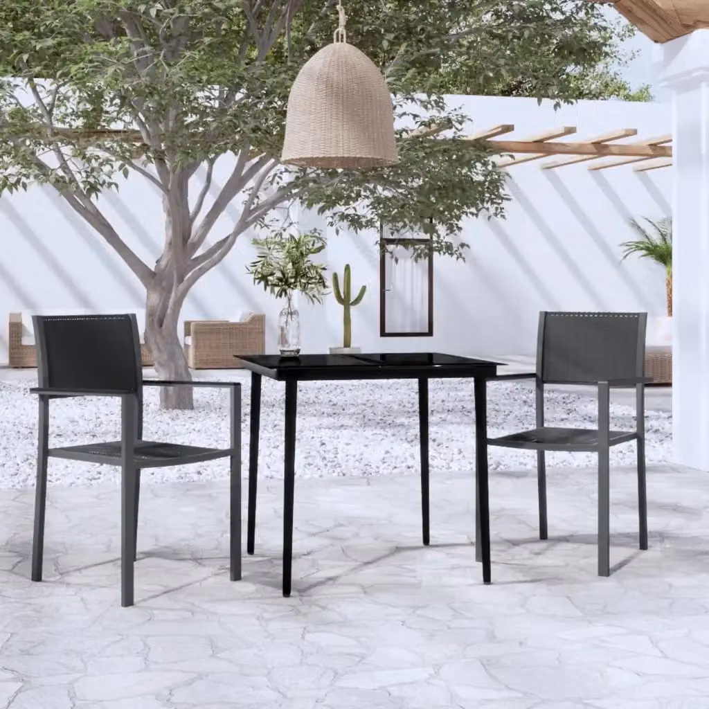 Set da Pranzo da Giardino Moderno in Acciaio Verniciato Nero con Piano in Vetro Quadrato – 2