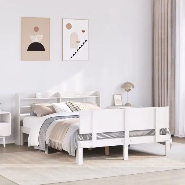 Giroletto con Testiera Bianco 150x200 cm Legno Massello di Pino 3306830