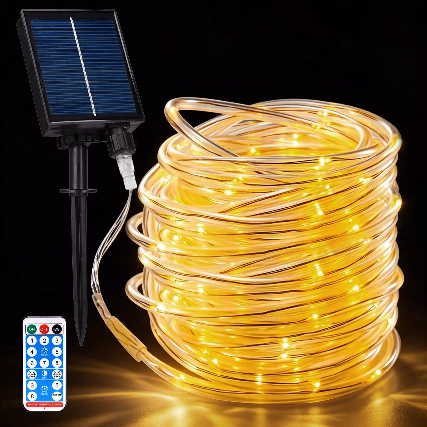 Catena luminosa solare, 20 metri, 200 LED, 8 modalità, con telecomando, impermeabile