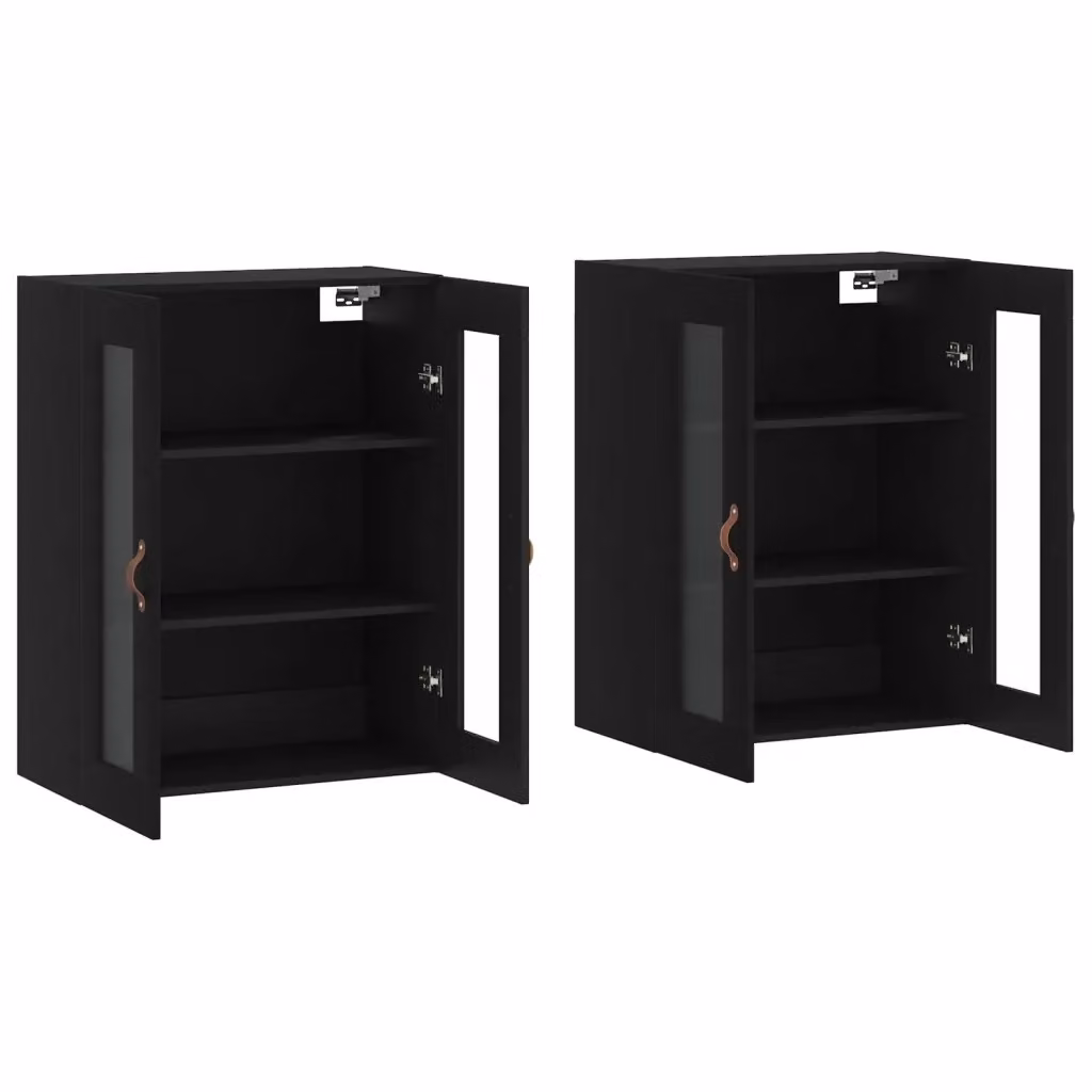 Set di 2 pensili da parete moderni HELLOSHOP26 in legno e vetro nero opaco L: 69,5 cm, P: 34 cm, H: 90 cm – 2