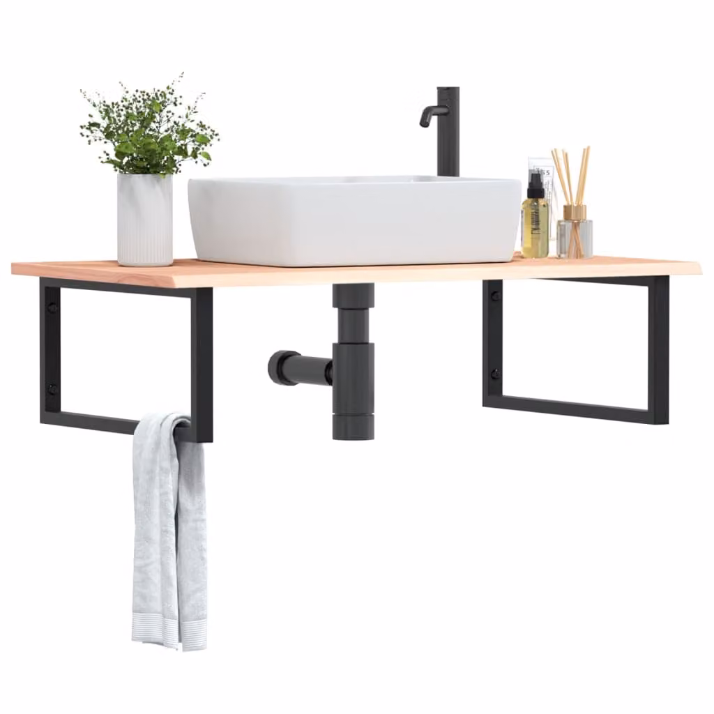 vidaXL Ripiano a Parete per Lavabo Moderno in Rovere e Metallo Nero e Marrone L: 60 cm, P: 3 cm, H: 60 cm