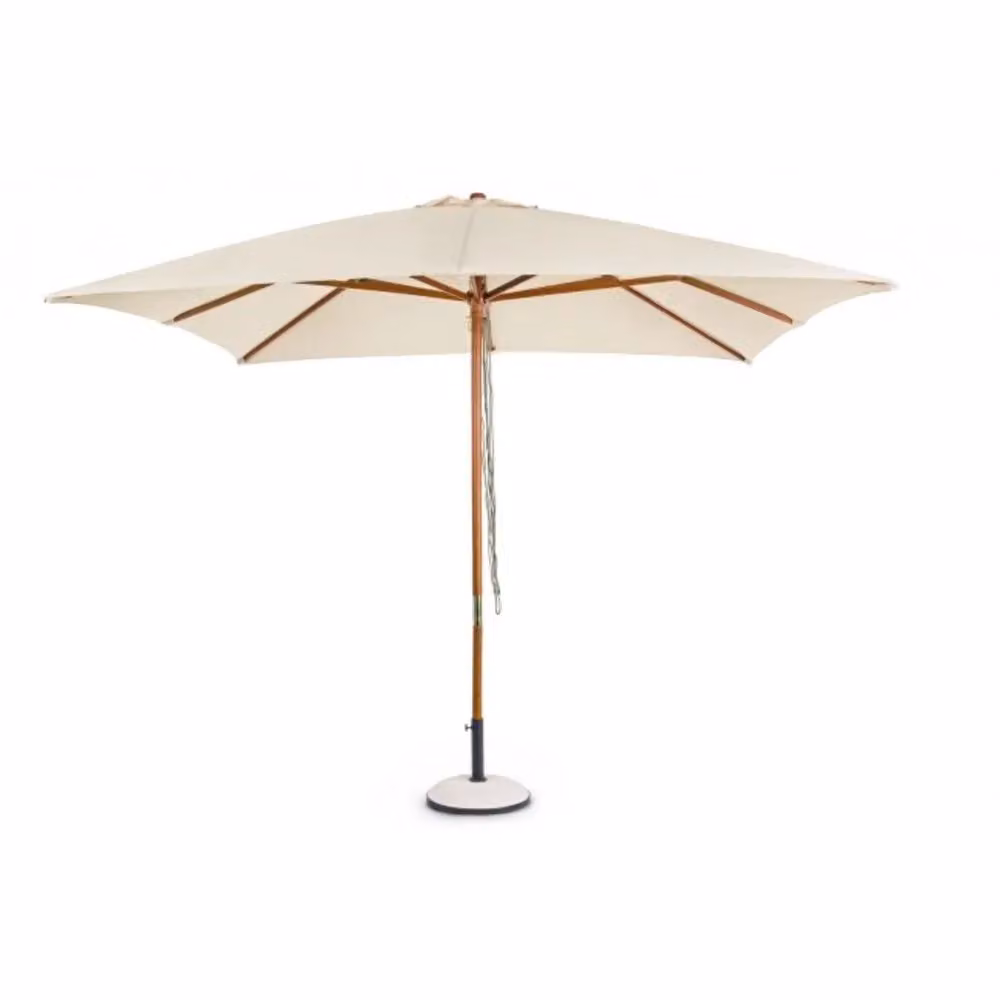 Ombrellone da giardino SYROS in legno e acciaio, telo beige 3×3