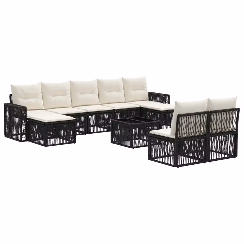 Set Divano da Giardino 10 Pezzi vidaXL in Polyrattan Nero e Bianco Crema con Cuscini e Tavolino – 2