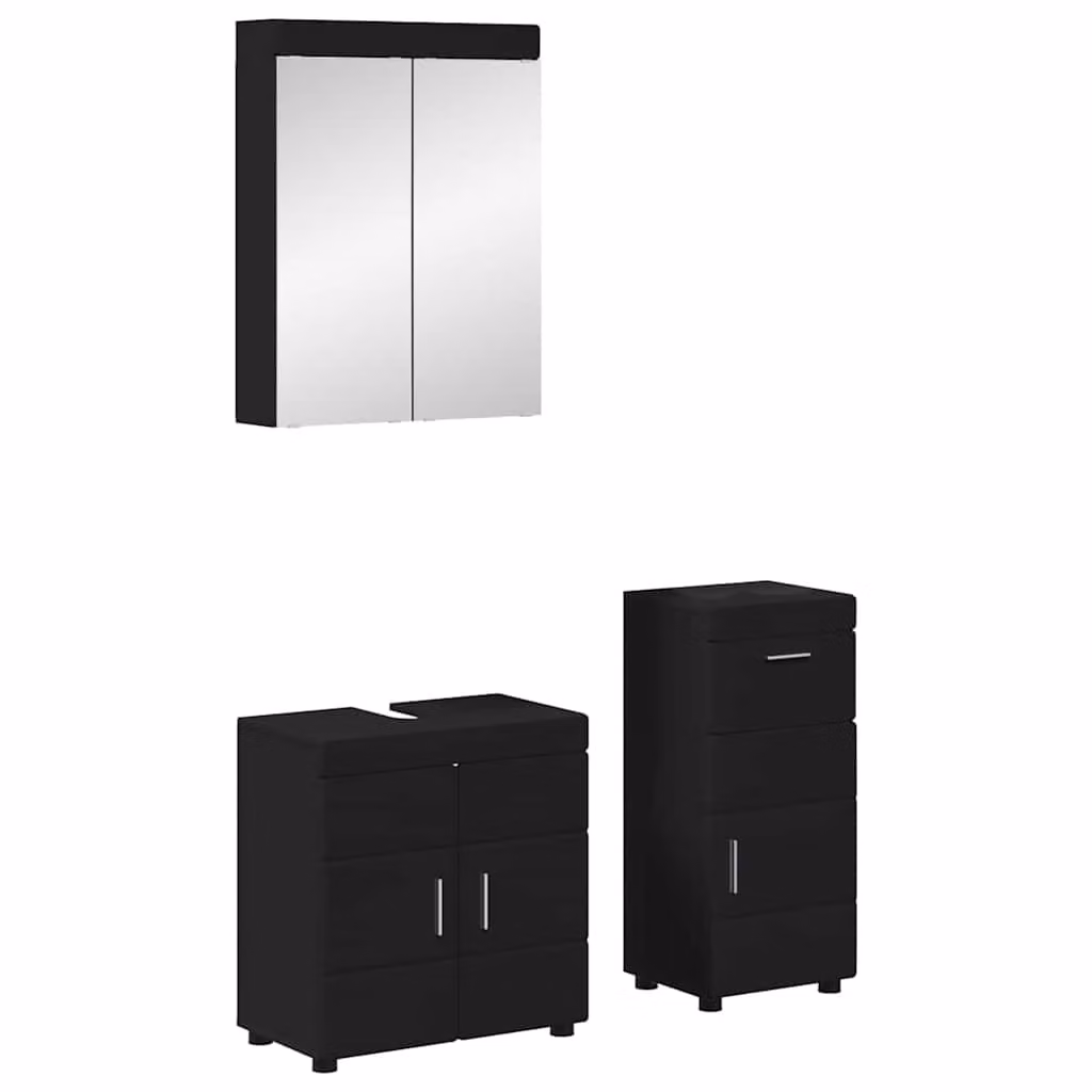 Set di mobili per il bagno vidaXL TULUM 3 pezzi Nero con illuminazione LED L/P/H: 60 x 34 x 63 cm – 1