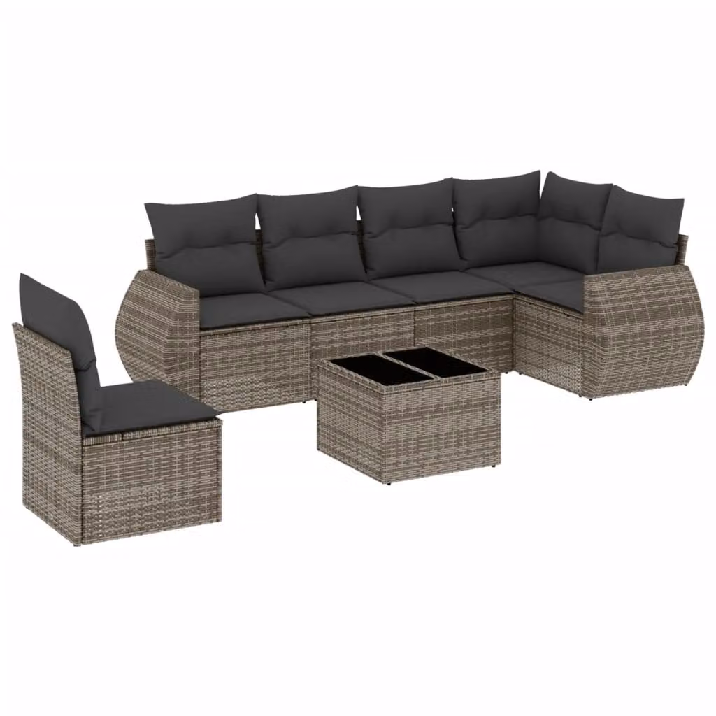 Set Divani da Giardino 7 pz con Cuscini Grigio in Polyrattan