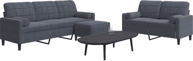 Set di divani vidaXL 3 pezzi in velluto grigio con pouf e cuscini per soggiorno – 2