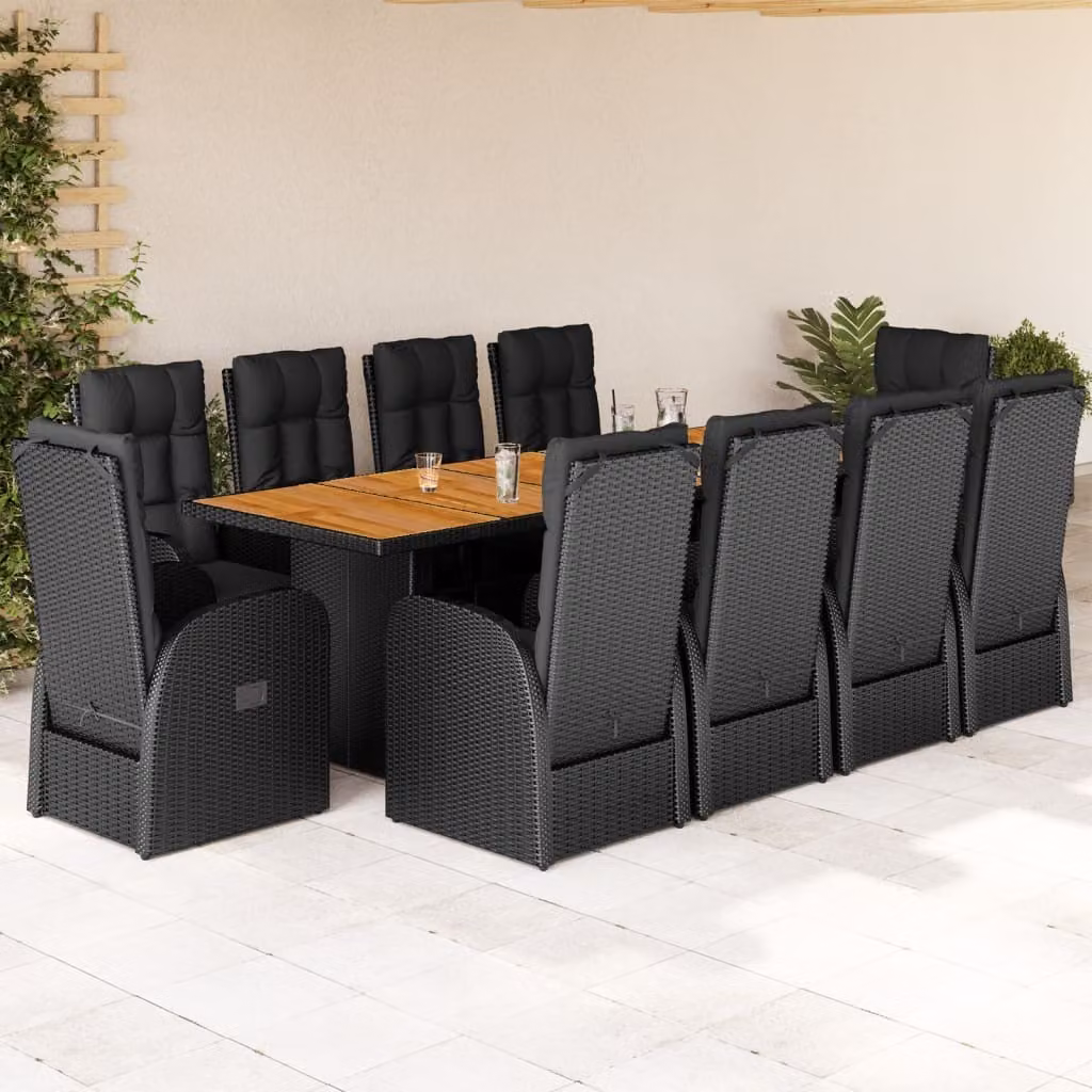Maison Exclusive - Set da pranzo da giardino 11 pezzi con cuscini in polyrattan nero