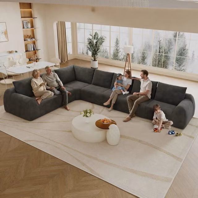 Divano angolare L Minimal grigio scuro in velluto imbottito con orientamento a sinistra – 1