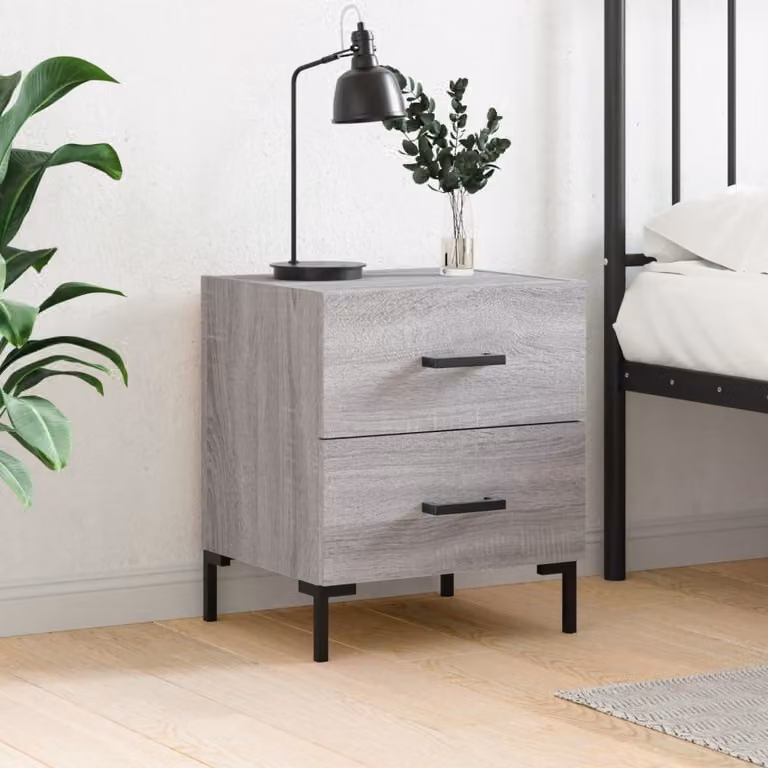 Comodino moderno vidaXL in legno e metallo, colore grigio, L 40 cm x P 35 cm x H 47,5 cm