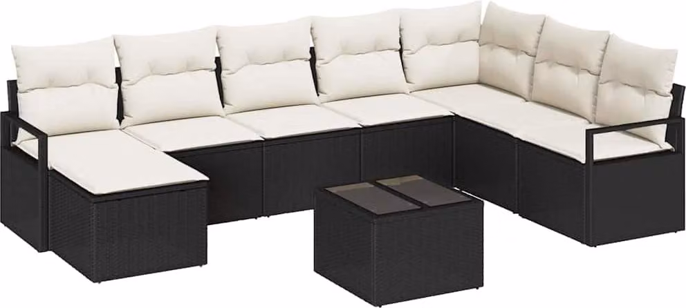 Set di divani con cuscino 9 pcs Nero polyrattan