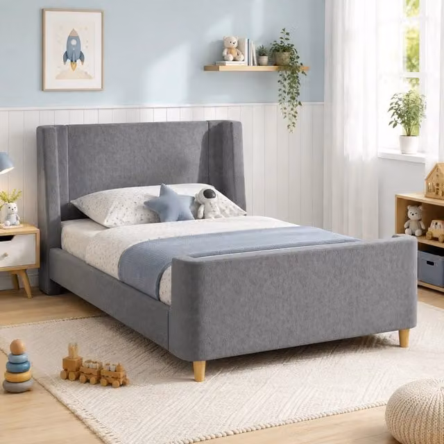 Letto per bambini 90x200 cm con fantasia spaziale in velluto grigio