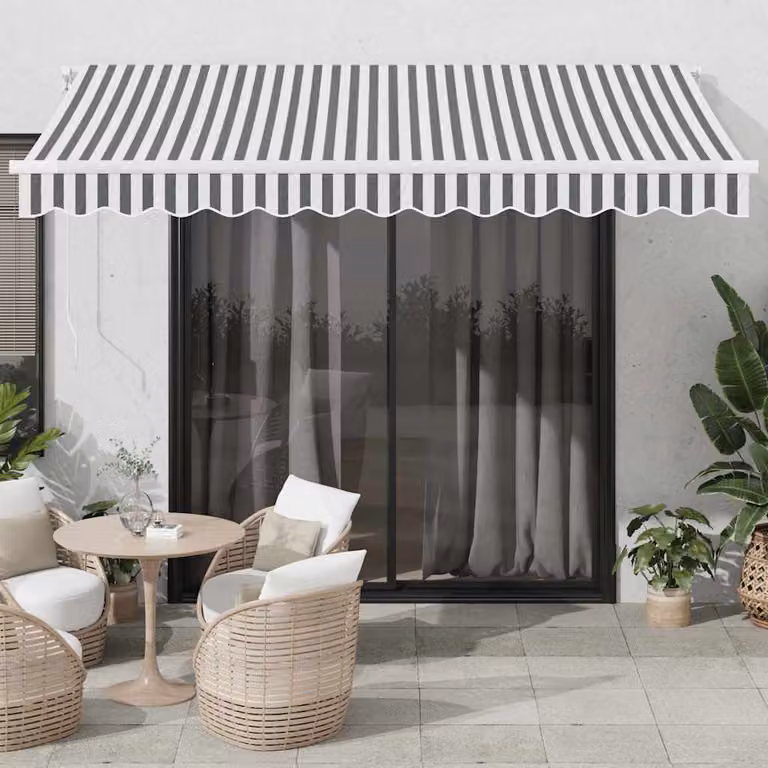vidaXL Tenda da Sole Retrattile Manuale con Bracci Pieghevoli in Alluminio e Tessuto in Poliestere, Colore Antracite e Bianco, L: 350 cm, P: 250 cm