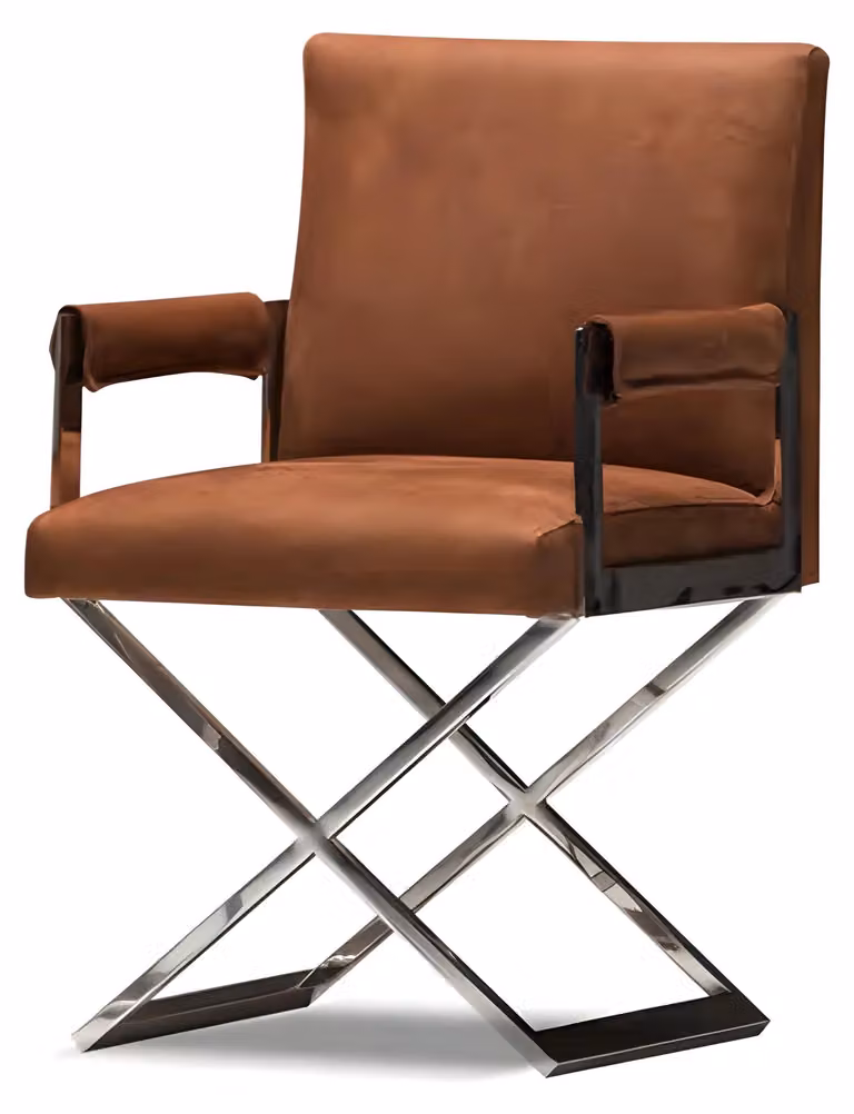 Brauner moderner Metallstuhl mit Komfort und eleganter Verarbeitung
