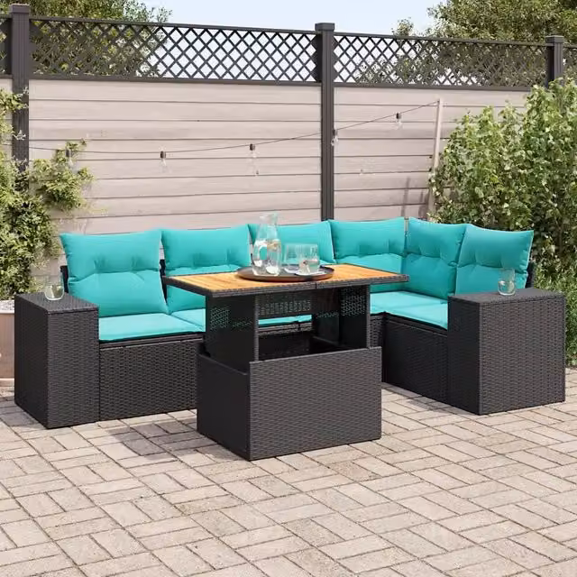 Set Divano da Giardino 6 pz con Cuscini Nero in Polyrattan 3327375