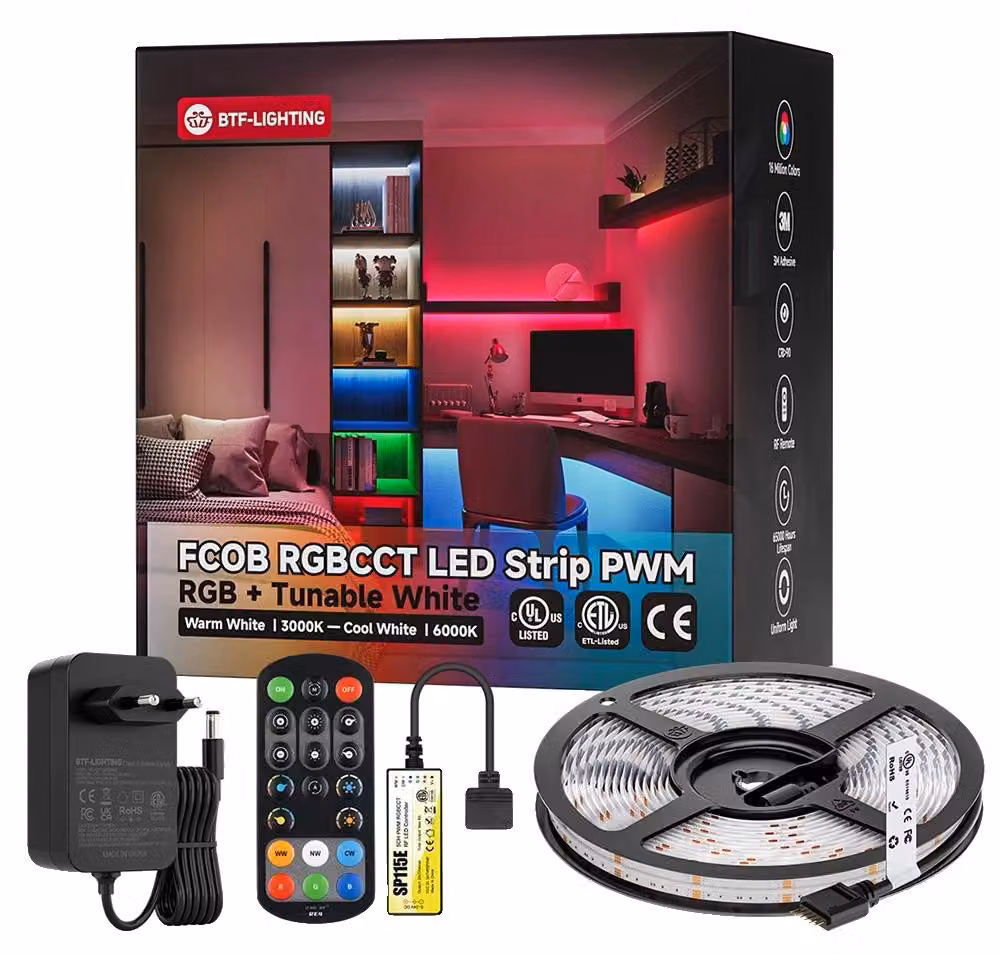 Striscia LED, telecomando, striscia flessibile da 5 metri, kit di strisce da 5 metri, spina EU da 100-240V