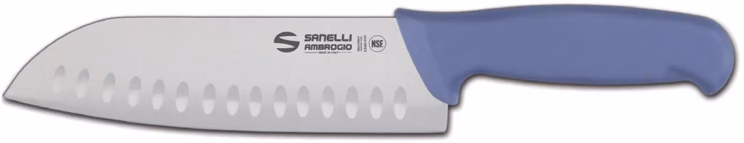 Coltello "Santoku", lama alveolata cm 18 blu linea Supra di Sanelli Ambrogio