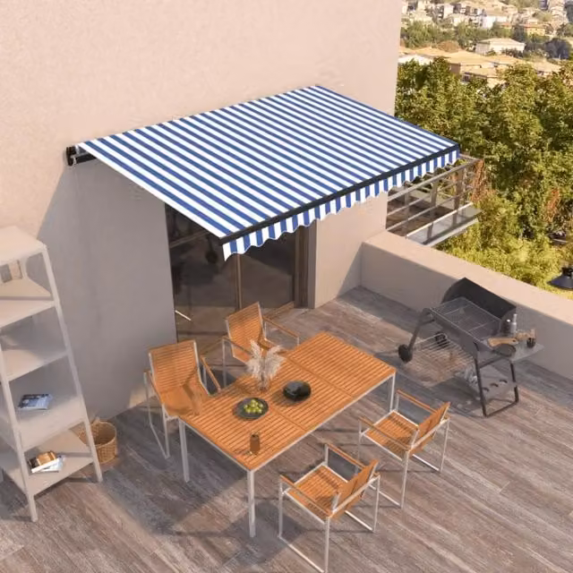 Tenda da Sole Retrattile Manuale VIDAXL in Alluminio e Poliestere Blu e Bianca L: 450 cm, P: 350 cm