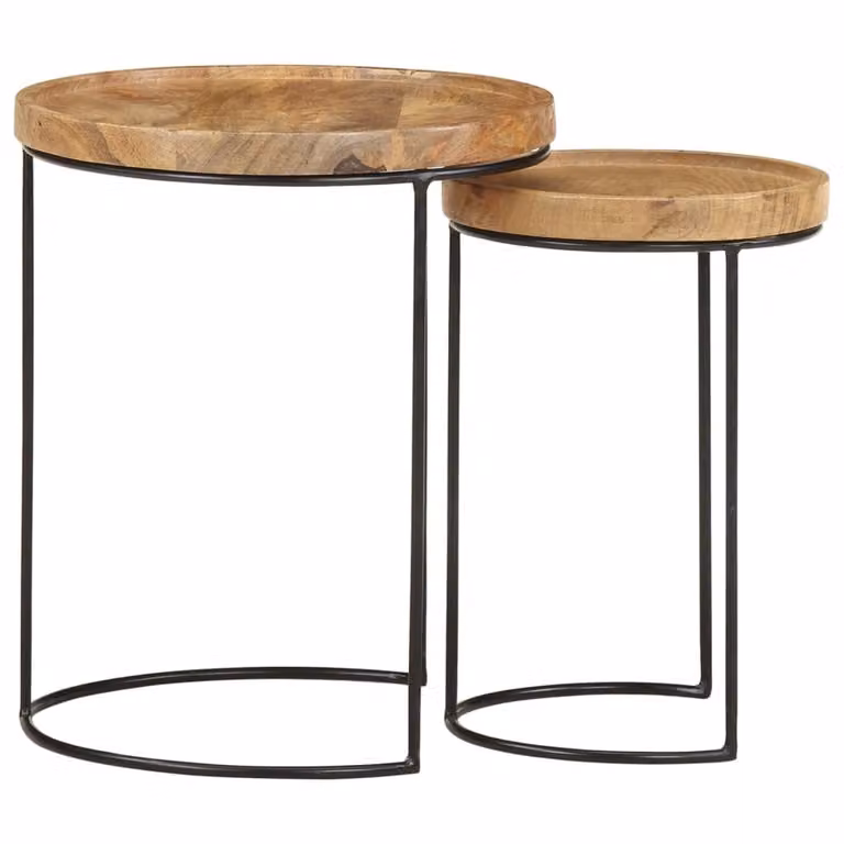 Set Tavolini da Salotto 2 pz Legno Massello di Mango e Acciaio