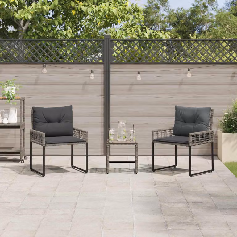 Set di mobili da esterno vidaXL in 3 pezzi in polyrattan e legno di acacia grigio per giardino e terrazza