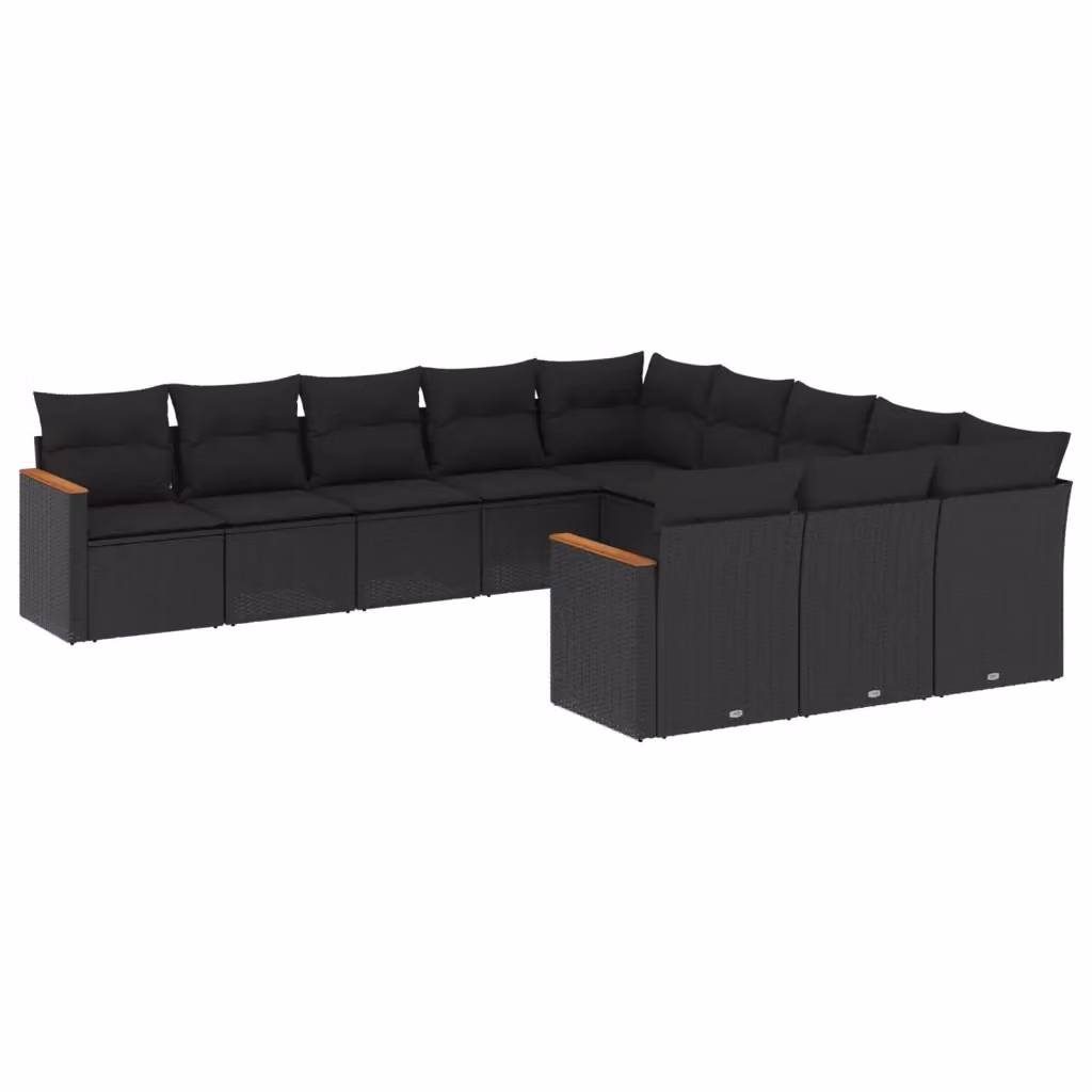 vidaXL Set Divani da Giardino 11 pz in Polyrattan Nero con Cuscini e Struttura in Acciaio Verniciato a Polvere – 2
