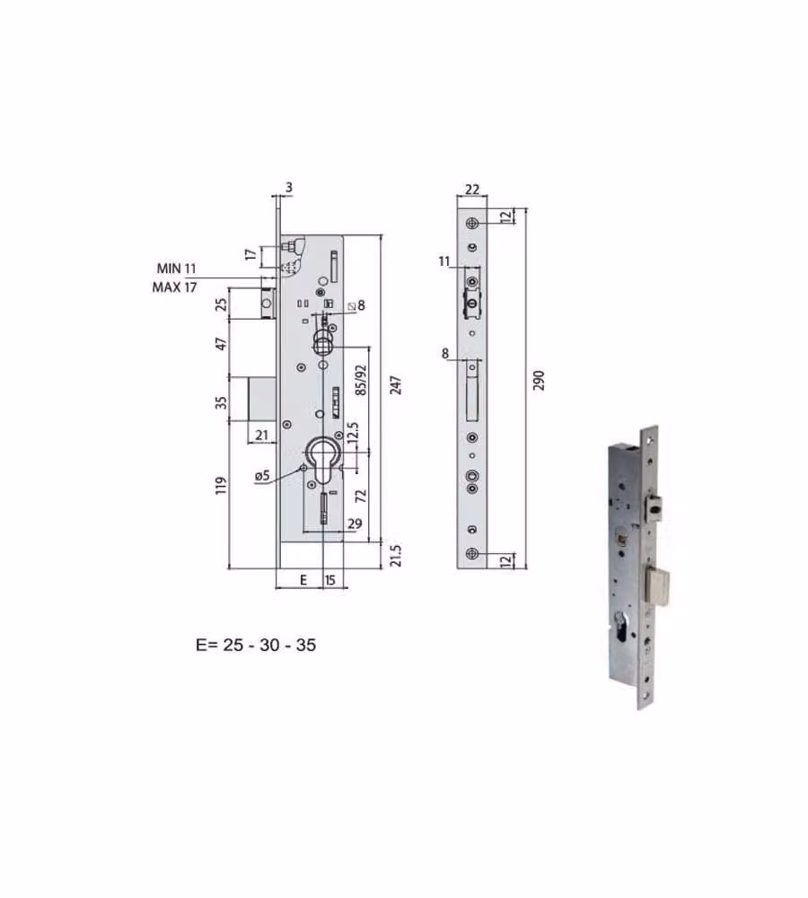 Serratura Infilare Montanti per Alluminio 49225-25-0 Cisa