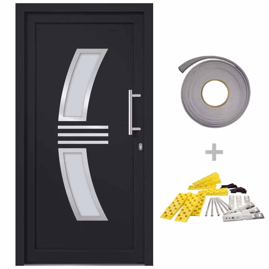 Porta di Ingresso Moderna vidaXL in Alluminio e Acciaio, Colore Antracite e Bianco, L: 98 cm, H: 208 cm – 2