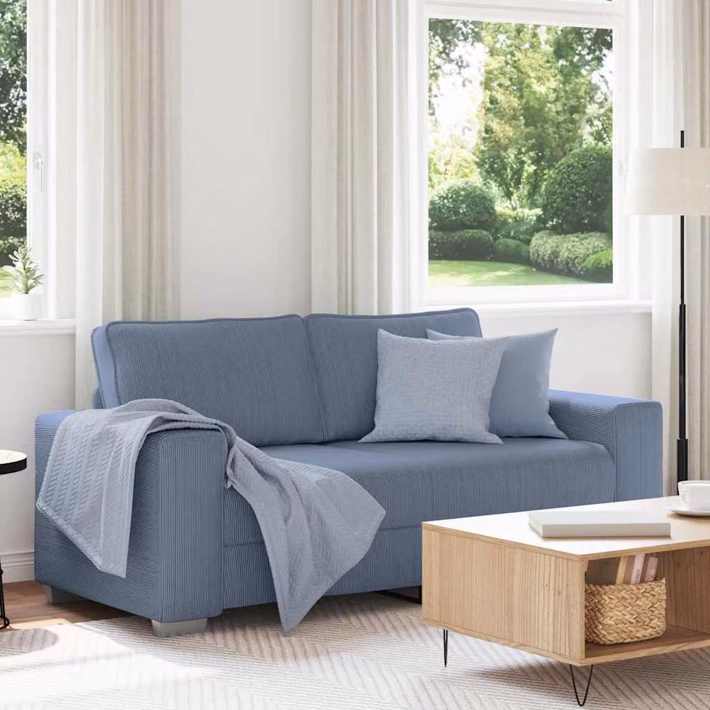 Divano moderno vidaXL in velluto blu con cuscini, L: 180 cm, P: 77 cm, H: 82 cm
