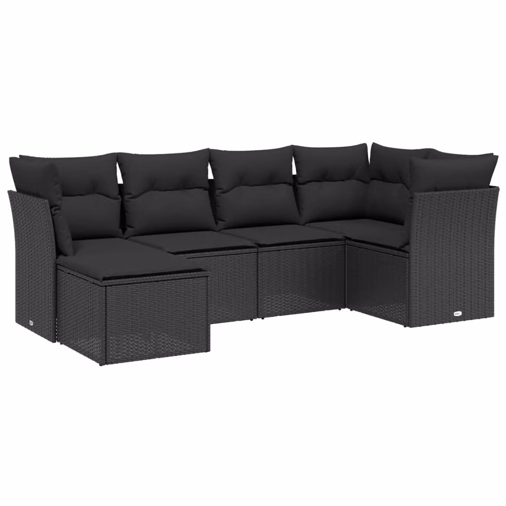 Set Divano da Giardino 6 pz con Cuscini Nero in Polyrattan