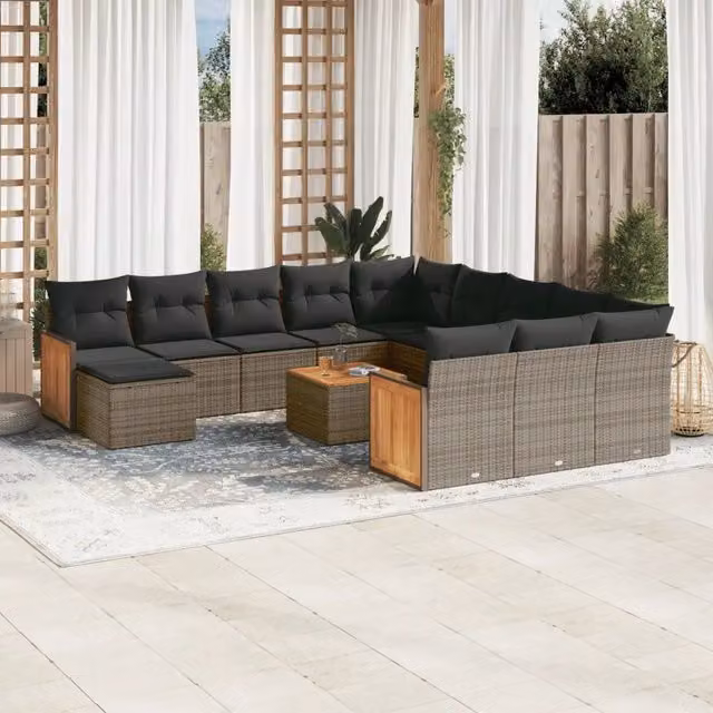 Set di Divani da Giardino VIDAXL in Polyrattan Grigio con Cuscini, Design Moderno a L per 13 Persone