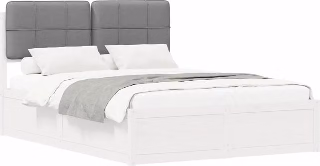 Letto matrimoniale Design In con testiera rivestita in tessuto e struttura in legno di pino, Grigio e Bianco, L/P/H: 140 x 190 x 93 cm