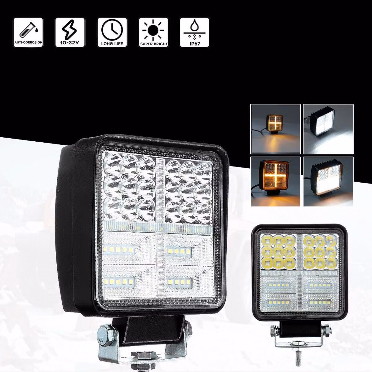 Faro da lavoro universale a LED e alogeno da 162 W, 12 V - 24 V, luce bianca + luce di posizione arancione per veicoli fuoristrada