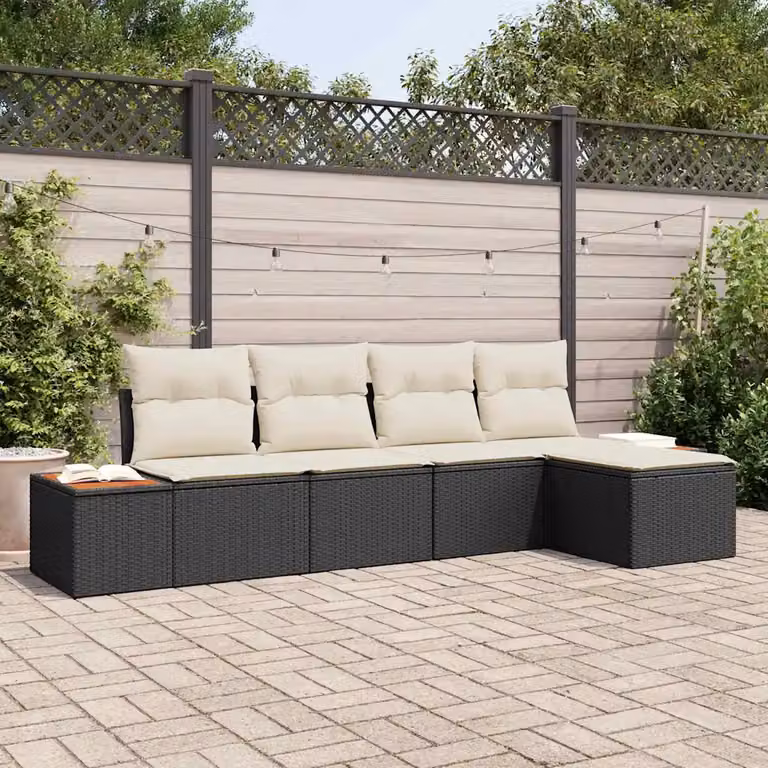 Set Divano da Giardino a L vidaXL in Rattan con Cuscini Beige e Struttura in Acciaio Nero