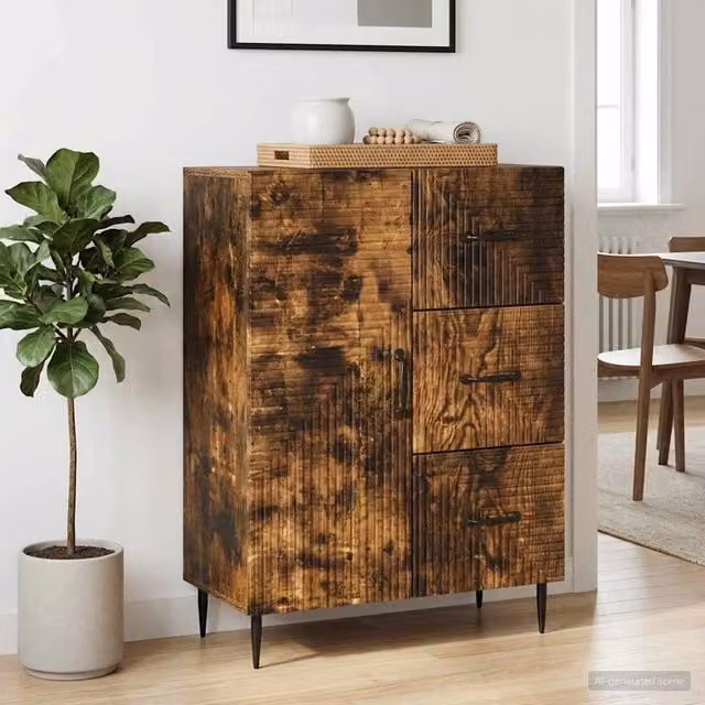 Credenza moderna vidaXL in legno ingegnerizzato e metallo, colore marrone, L: 66 cm, P: 34,5 cm, H: 89,5 cm – 1