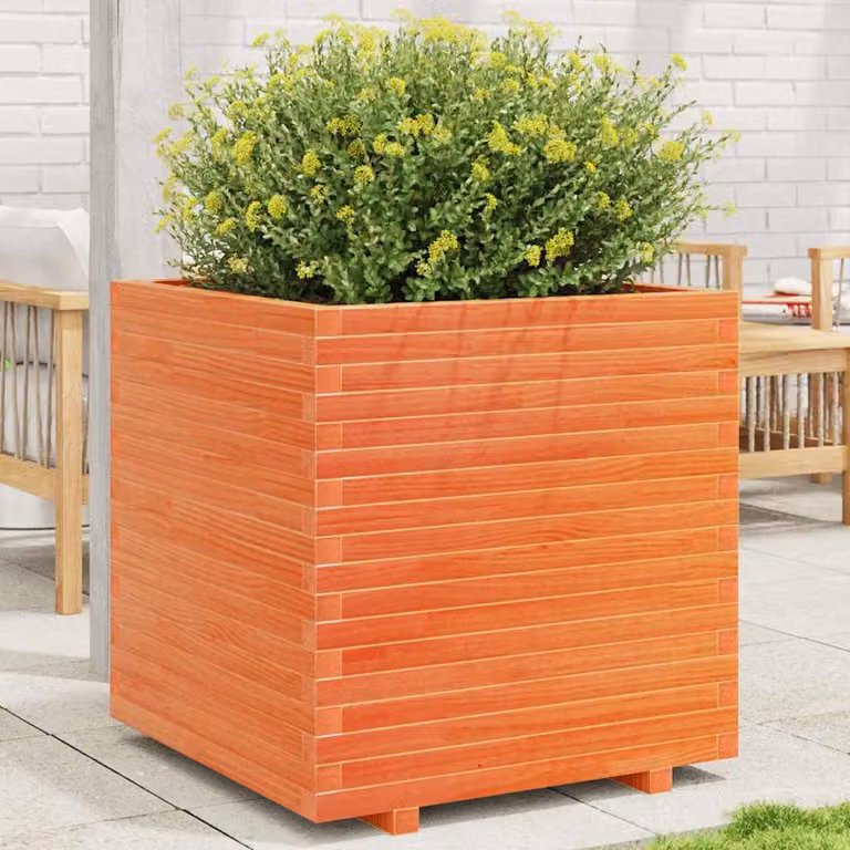 Fioriera da giardino vidaXL in legno massello di pino, colore marrone, L: 70 cm, P: 70 cm, H: 72,5 cm