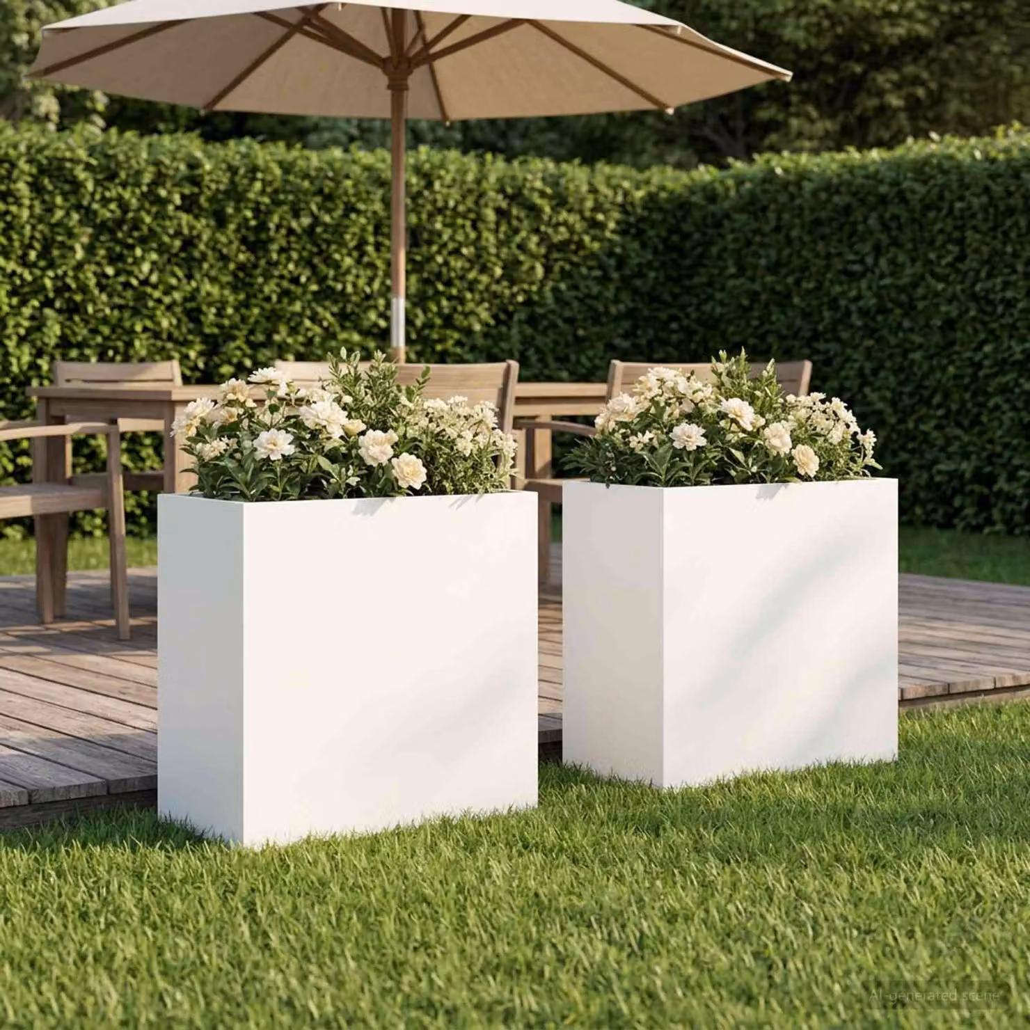 Set di 2 vasi da giardino vidaXL in metallo bianchi, L: 50 cm, P: 30 cm, H: 40 cm