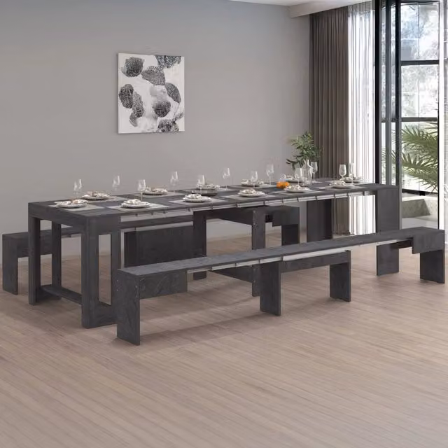 Set di 2 panche allungabili Quedan DMORA per tavolo da pranzo, colore antracite, L: 290 cm, H: 45 cm, P: 25 cm