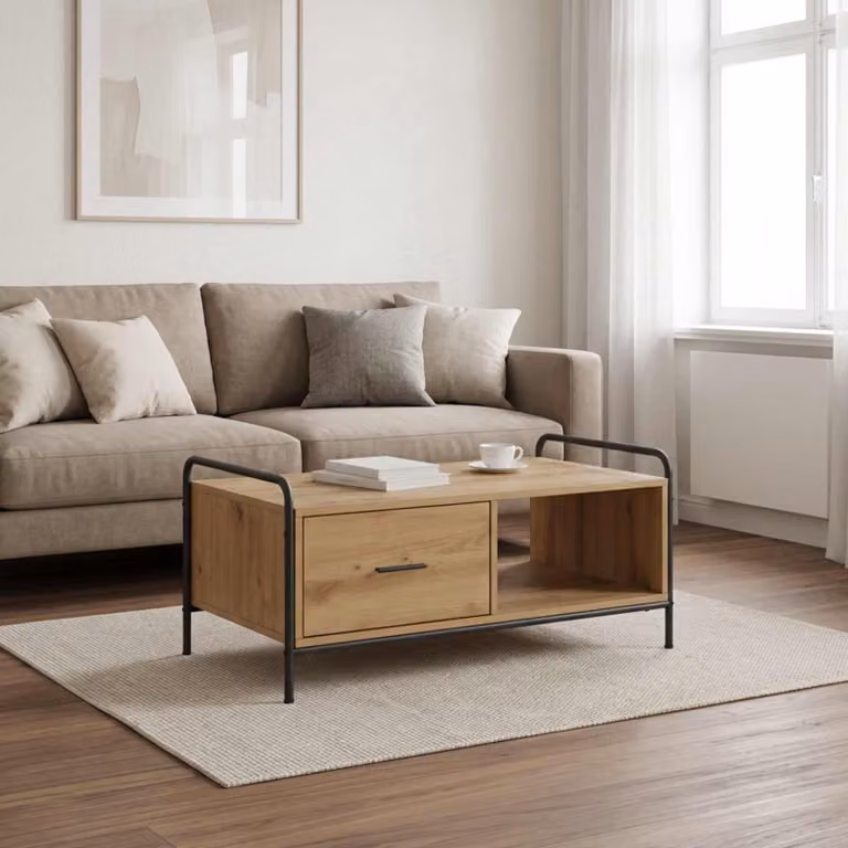 vidaXL Tavolino da salotto moderno in legno color rovere, L: 90 cm, P: 49 cm, H: 41 cm